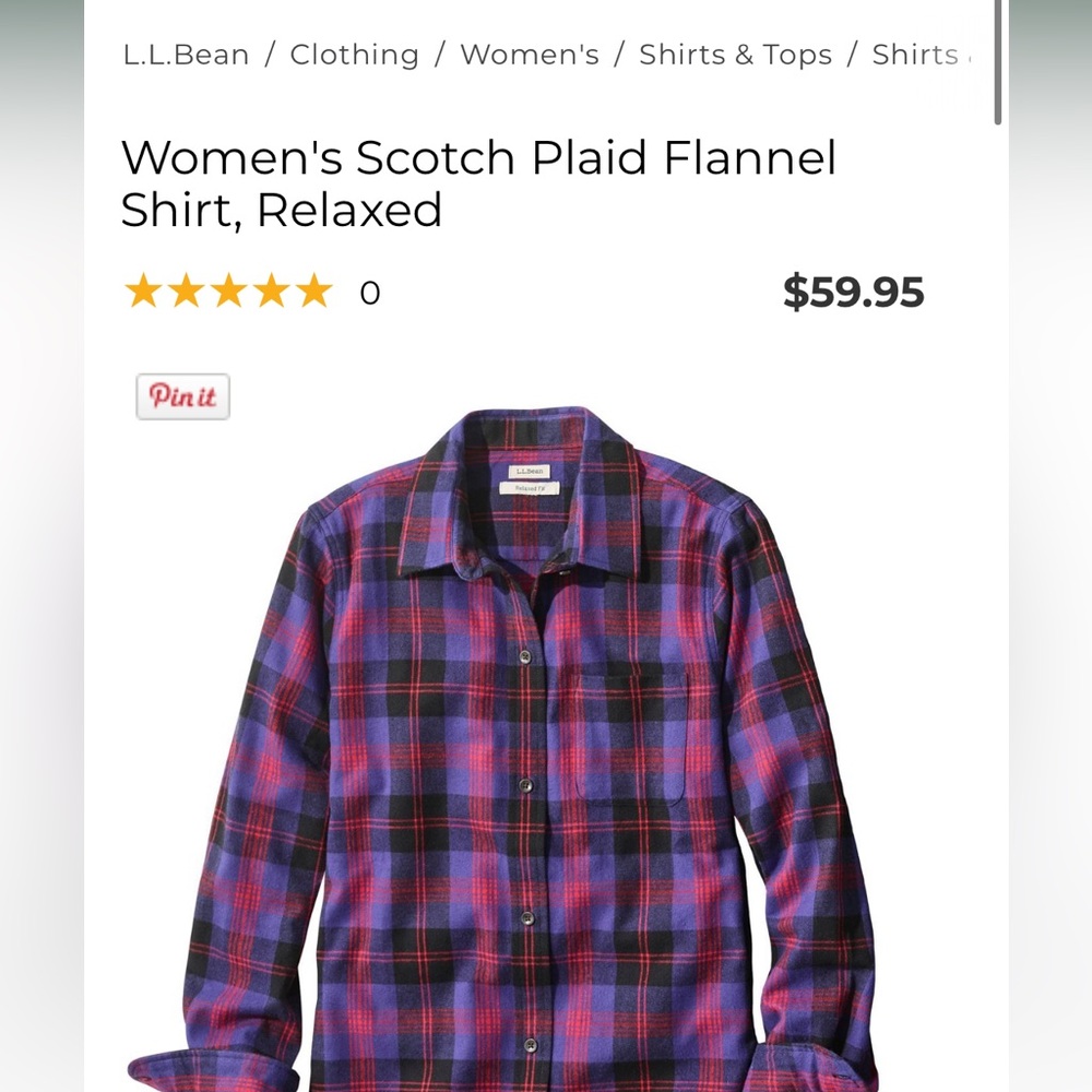 LL Bean button down Flannel - purple, red, black